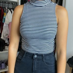 Black and white turtle neck crop top